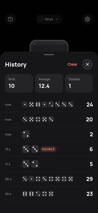 Roll history screen