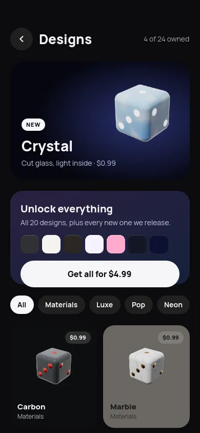 Dice design store